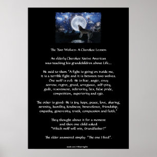 ZWEI WOLVES CHEROKEE STORY Wolf Art Poster