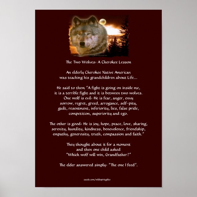Zwei Wolves Cherokee Tale Wolf Art Poster (Vorne)