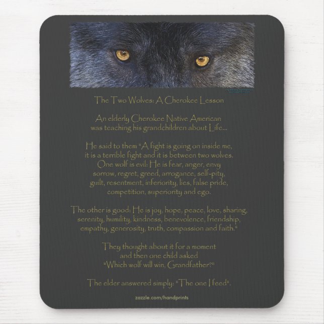 Zwei Wolves Cherokee Wisdom Tale Mousepad (Vorne)