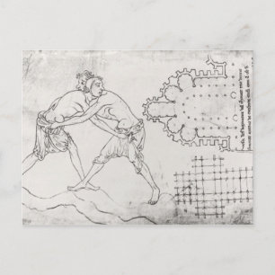Zwei Wrestler, Plan einer Zisterzienserkirche Postkarte