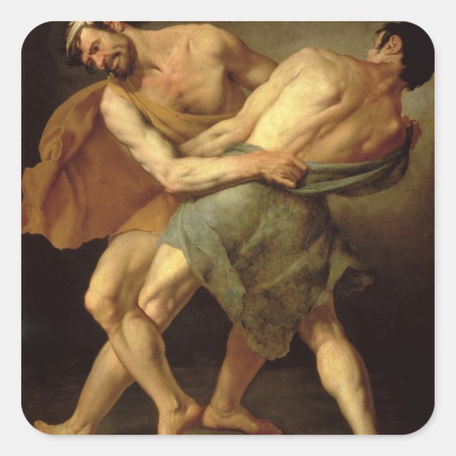 Zwei Wrestler Quadratischer Aufkleber (Vorderseite)