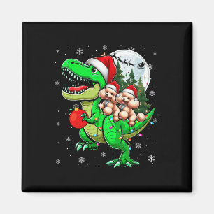 Zwei Xmas Poosles reiten T-rex Rentier Lover Kids Magnet