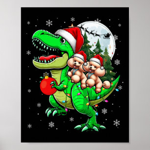 Zwei Xmas Poosles reiten T-rex Rentier Lover Kids Poster