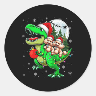 Zwei Xmas Poosles reiten T-rex Rentier Lover Kids Runder Aufkleber