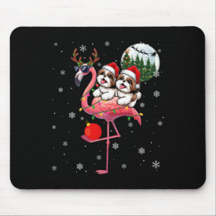 Zwei Xmas Shih Tzus Riding Flamingo Rentier Sungle Mousepad