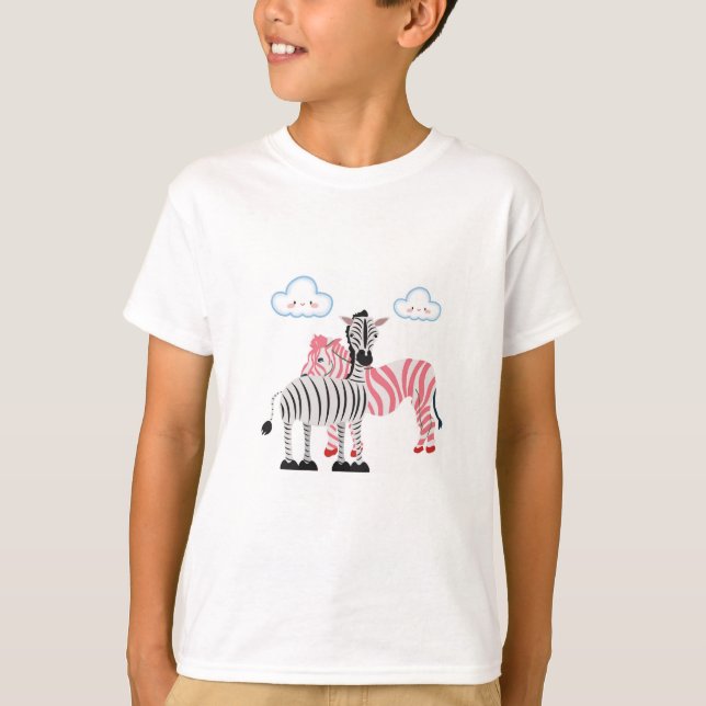 "Zwei Zebras" oder "Rosa und schwarze Zebrafreunde T-Shirt (Vorderseite)