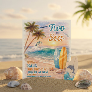 ZWEI zum Meer Retro Surf Strand Geburtstag Einladung