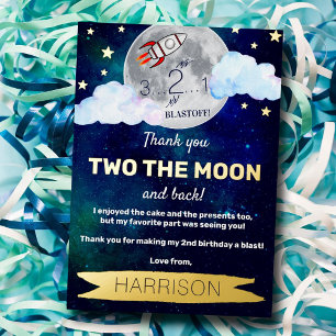 Zwei zum Mond 2. Geburtstag Echt-Folie Dankeschön- Folieneinladung