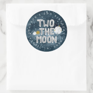 Zwei zum Mond 2. Geburtstagsfeier-Geschenk Runder Aufkleber