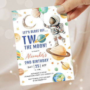 Zwei zum Mond! Junge Astronaut Weltraum 2. Geburts Einladung