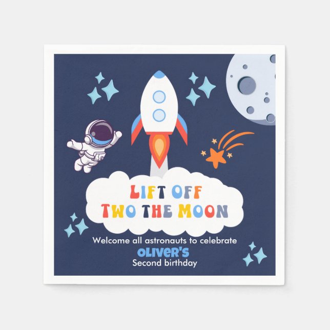 Zwei zum Mond Junge Weltraumrakete startet zum 2.  Serviette (Vorderseite)