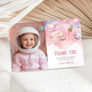 Zwei zum Mond Mädchen Geburtstag Foto Danksagungsk Einladung