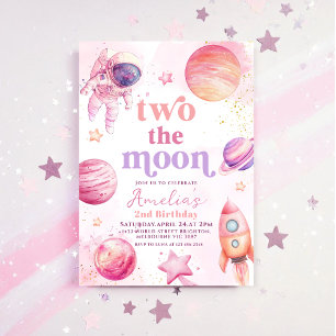 Zwei zum Mond Weltraum 2. Geburtstag Einladung