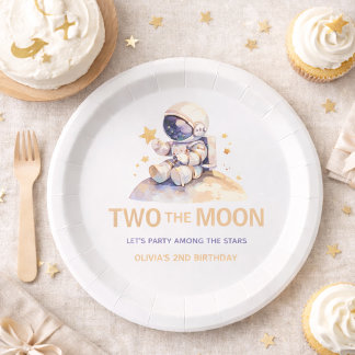 Zwei zum Mond Weltraum Astronaut 2. Geburtstag Pappteller