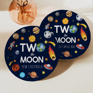 Zwei zum Mond Weltraum Planet Geburtstagsfeier Pappteller