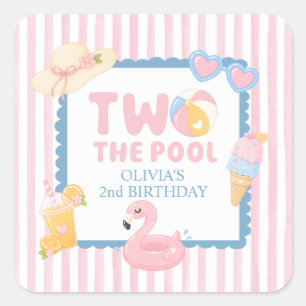 Zwei zum Pool Sommer-Poolparty 2. Geburtstag Quadratischer Aufkleber