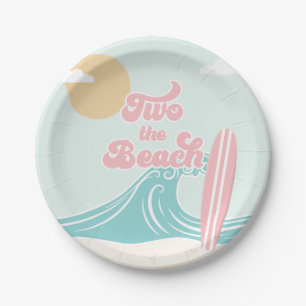 Zwei zum Strand Pink Surf Beach Geburtstag Pappteller