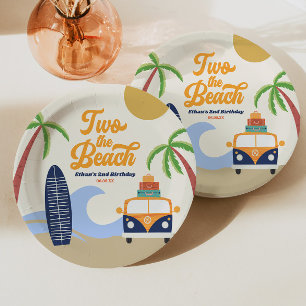 Zwei zum Strand Surfbrett Blau 2. Geburtstagsfeier Pappteller