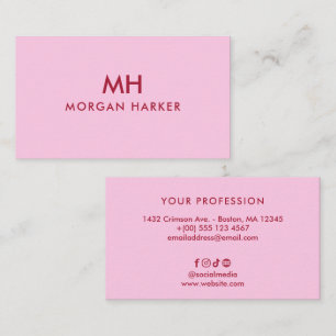 Zweifarbig Pink Rot Minimal Sauberes Monogramm Visitenkarte