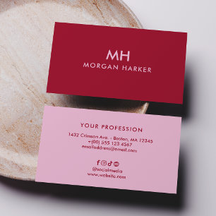 Zweifarbig Rot Pink Minimal Sauberes Monogramm Visitenkarte