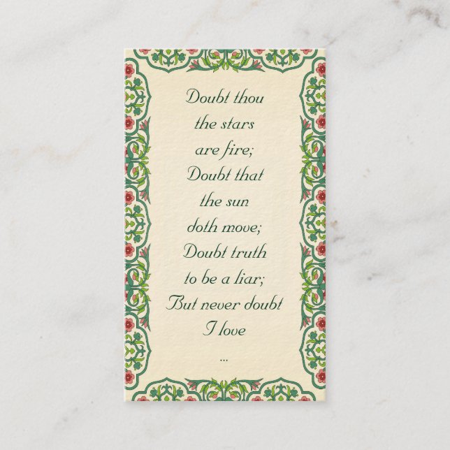 Zweifels-Tausend die Sterne sind Feuer; Bezweifeln Visitenkarte (Vorderseite)
