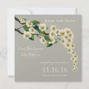 Zweig der Elfenbeingrau-Kirschblüten Save the Date Einladung
