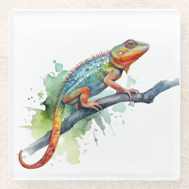 Zweig der Farben: Chameleon Art Glasuntersetzer (Vorderseite)