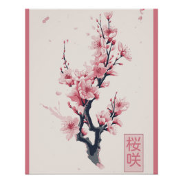 Zweig der japanischen Kirschbaum mit Sakura-Blume Poster