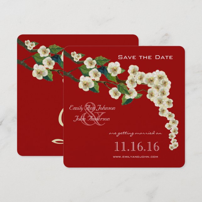 Zweig der Kirschblüten Save the Date Einladung (Vorne/Hinten)