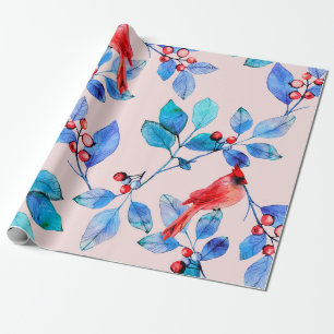 Zweig mit Beeren und Vögeln Aquarell-Illustrat Geschenkpapier