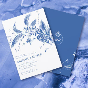 Zweig mit blauen Blumen Hochzeit Brautparty Einladung