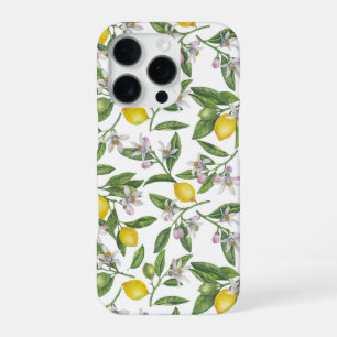 Zweig mit Blüten und Früchten der Zitrone auf weiß iPhone 16 Pro Hülle