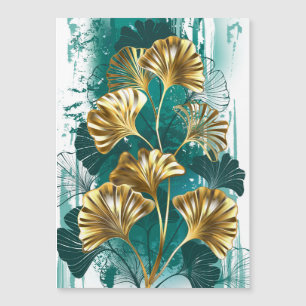Zweig mit goldenen Blättern Ginko Biloba Magneteinladung