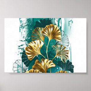 Zweig mit goldenen Blättern Ginko Biloba Poster