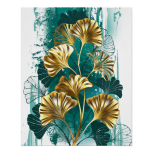 Zweig mit goldenen Blättern Ginko Biloba Poster