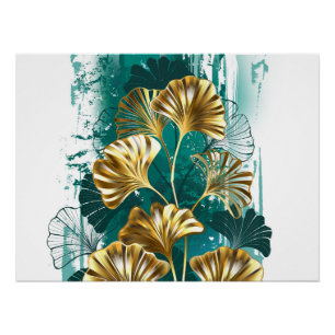 Zweig mit goldenen Blättern Ginko Biloba Poster