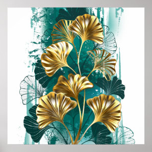 Zweig mit goldenen Blättern Ginko Biloba Poster