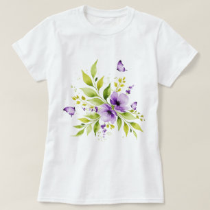 Zweig mit lila Blüten und Schmetterlingen T-Shirt