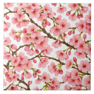 Zweig-Muster mit rosa Kirschblüten Fliese