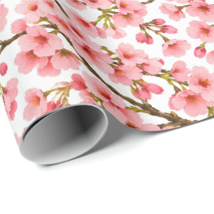 Zweig-Muster mit rosa Kirschblüten Geschenkpapier