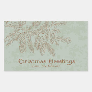 Zweig Vintage-Weihnachtslabel/Aufkleber aus Tannen Rechteckiger Aufkleber