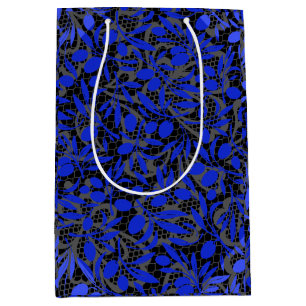 Zweige blauer Früchte auf Grau net.2tonesx4 Black  Mittlere Geschenktüte