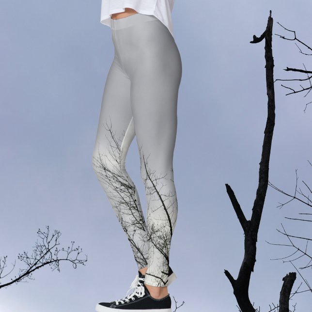 Zweige der Black Silhouette Gray Sky Leggings (Von Creator hochgeladen)