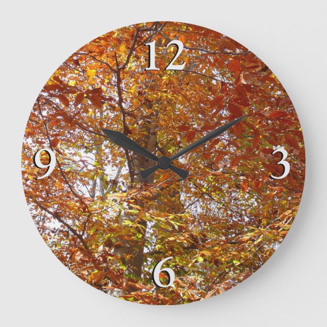 Zweige der Orangen Blätter Herbstnatur Große Wanduhr (Vorderseite)