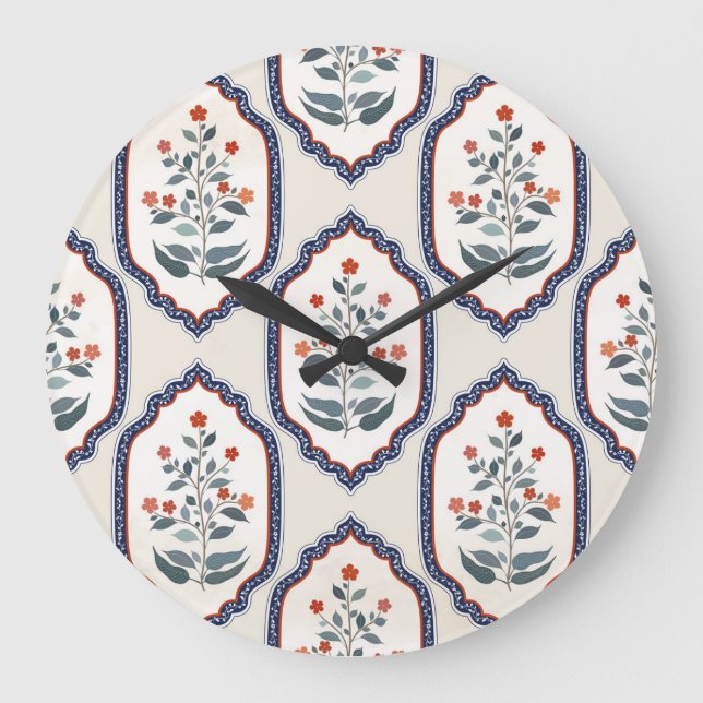 Zweige der orientalischen Blume: Kalamkari Indiane Große Wanduhr (Vorderseite)