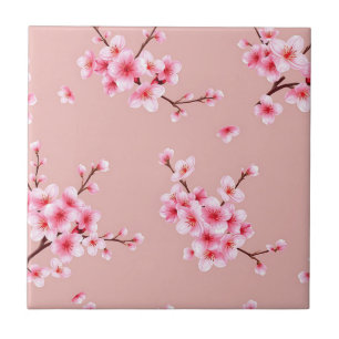 Zweige mit rosa Kirschblüten Muster Fliese