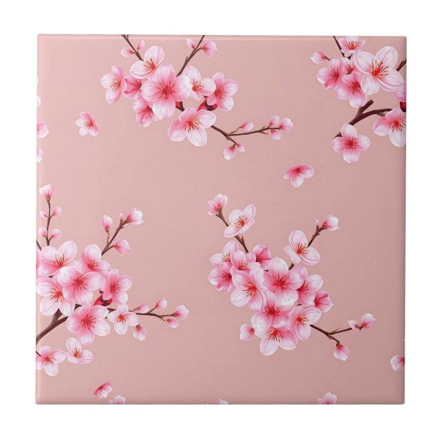 Zweige mit rosa Kirschblüten Muster Fliese (Vorderseite)