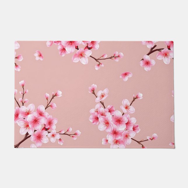 Zweige mit rosa Kirschblüten Muster Fußmatte (Vorderseite)