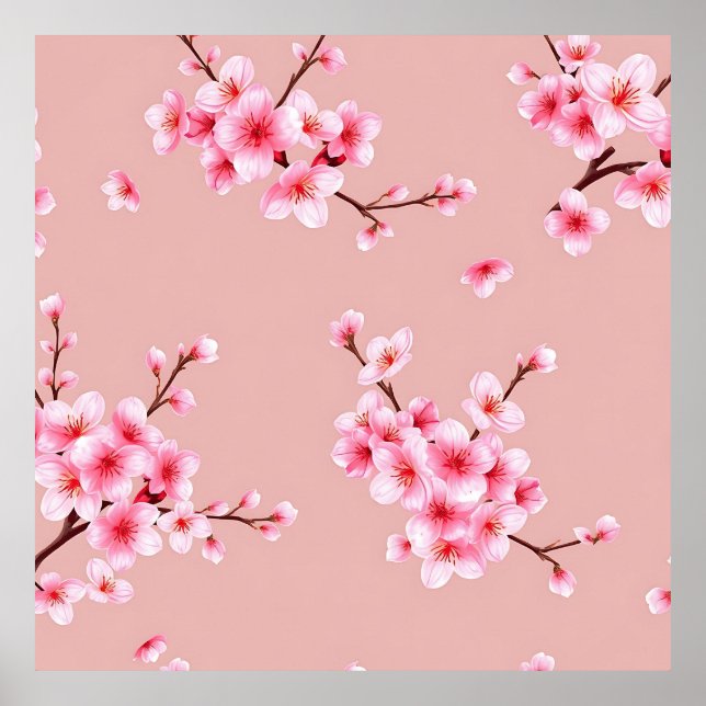 Zweige mit rosa Kirschblüten Muster Poster (Vorne)