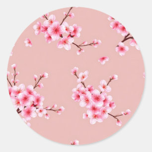 Zweige mit rosa Kirschblüten Muster Runder Aufkleber